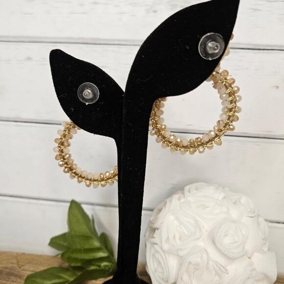 Czech Glass Sparkle Large Hoop Earrings Studs - Picture 2 of 4